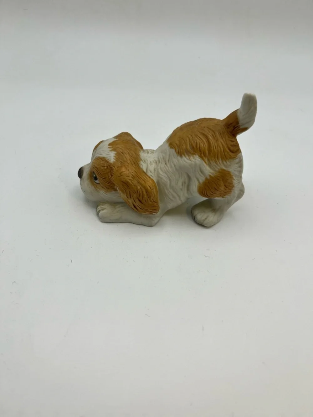Brown & White Playful Puppy Figurine for Small Pet Decor